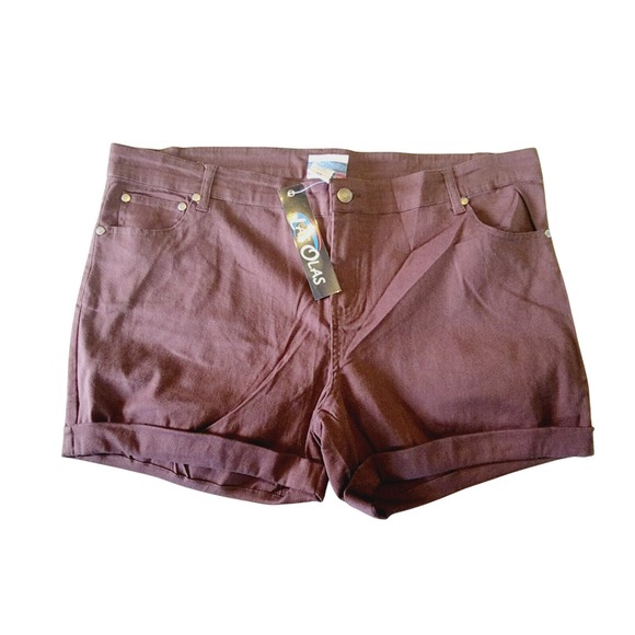 Las Olas 18‎ Women's Walking Cuffed Shorts Chocolate Brown Pockets NWT - Picture 1 of 6